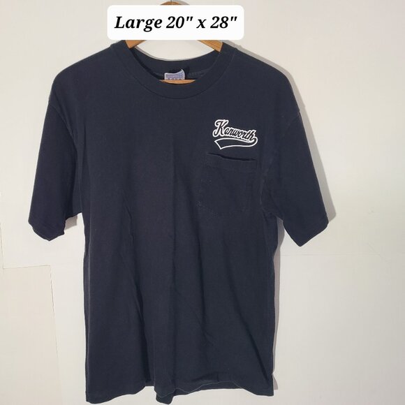 Vintage 90s Kenworth Trucking Black Pocket Large Promo T-Shirt Made in USA - Picture 1 of 5
